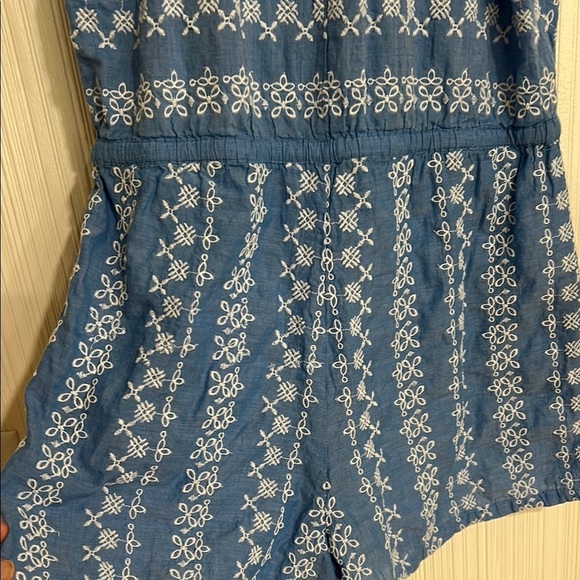LOFT Blue and White Embroidered Romper - Picture 7 of 11